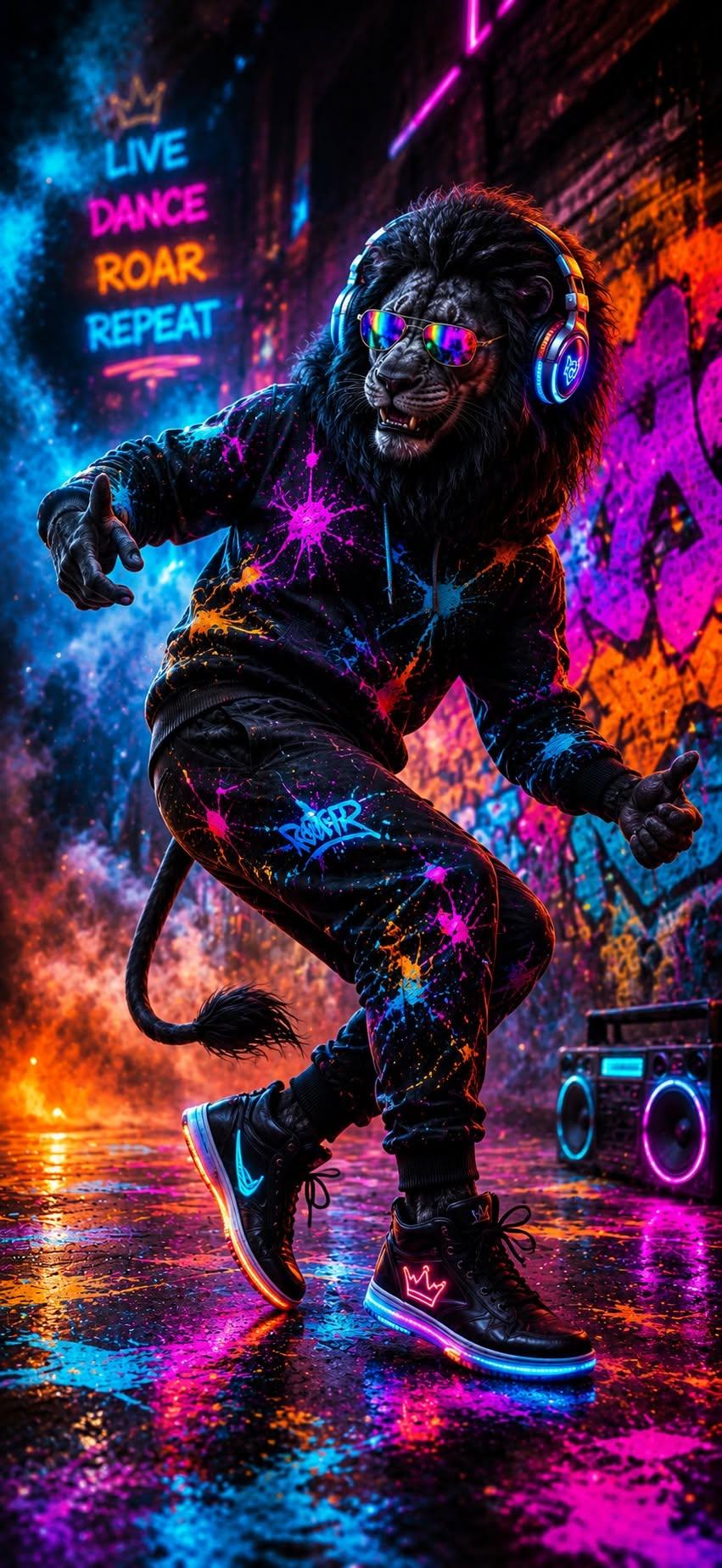 Neon Lion Dance Wallpaper