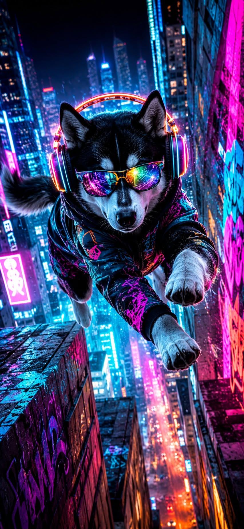Neon Husky City Wallpaper