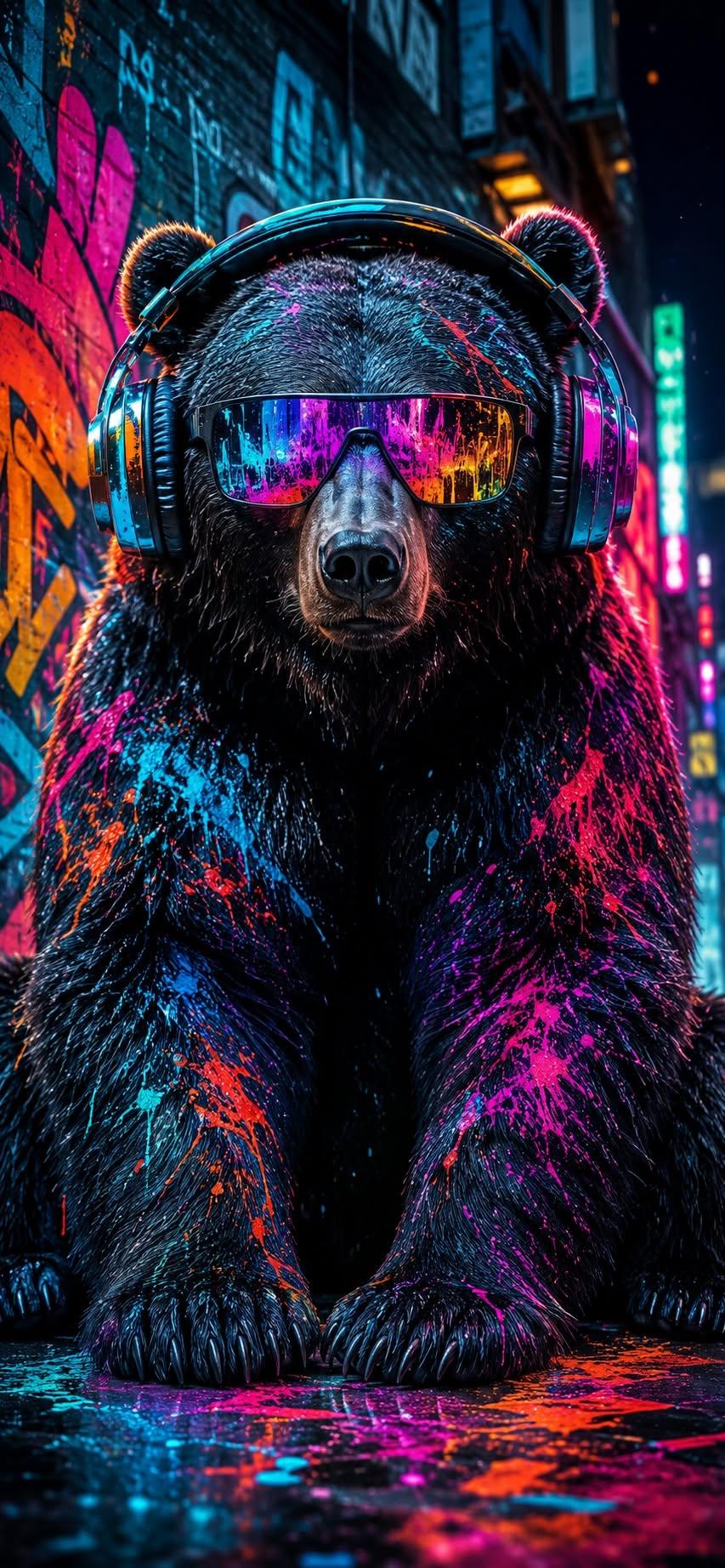 Neon DJ Bear Wallpaper