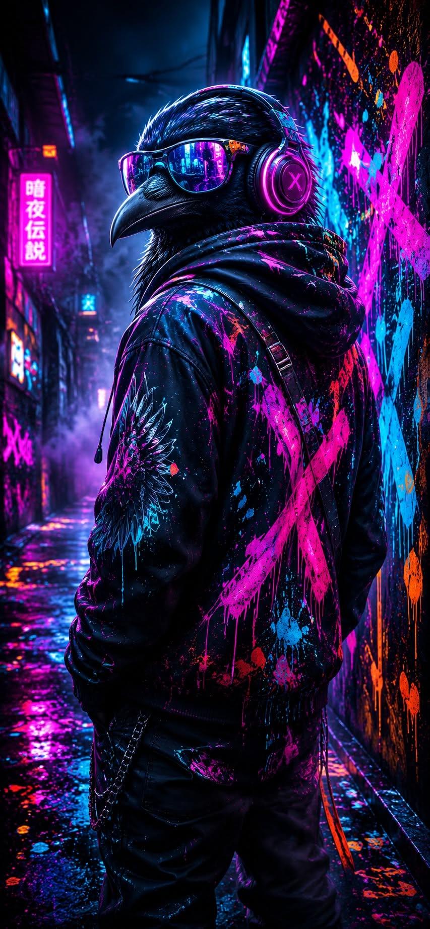 Cyber Raven Neon Wallpaper