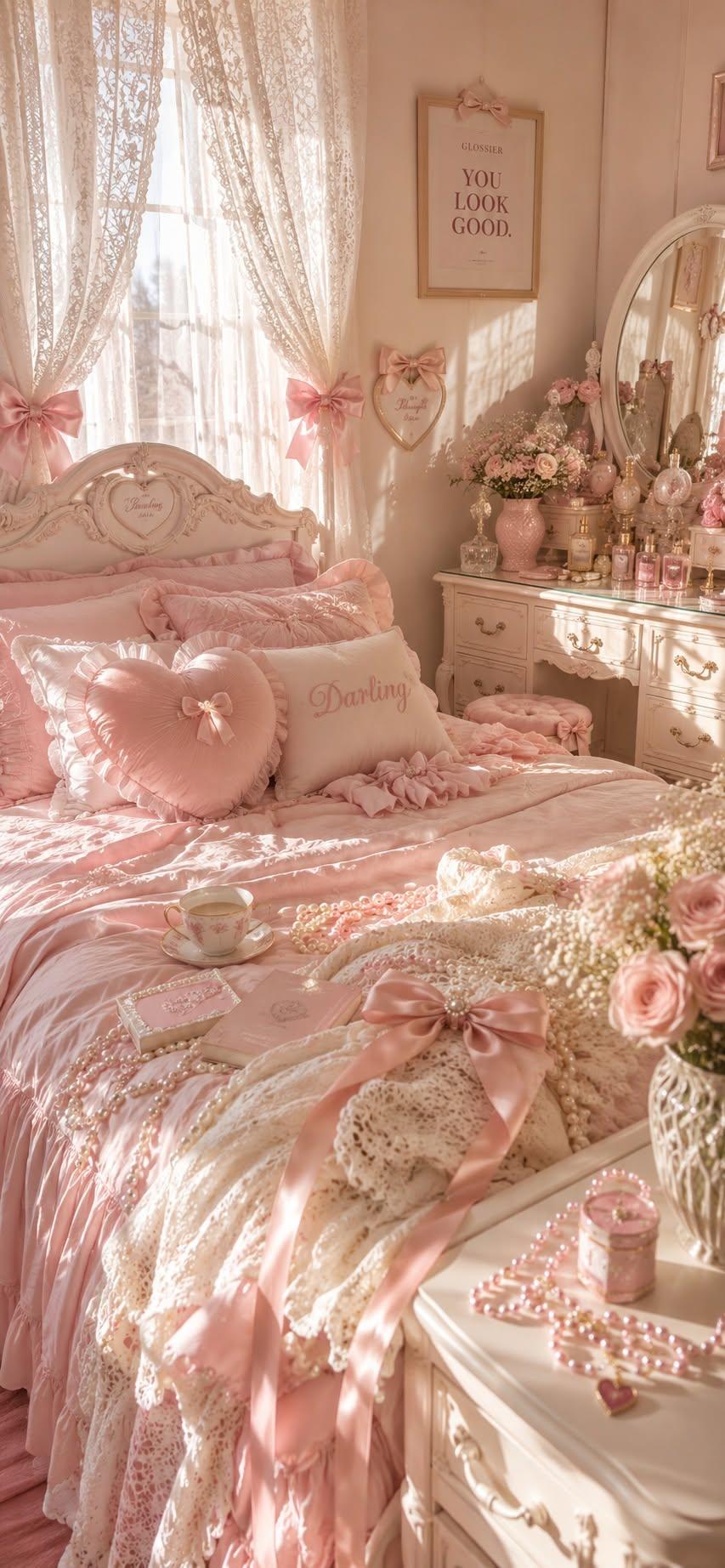 Pink Lace Bedroom Wallpaper