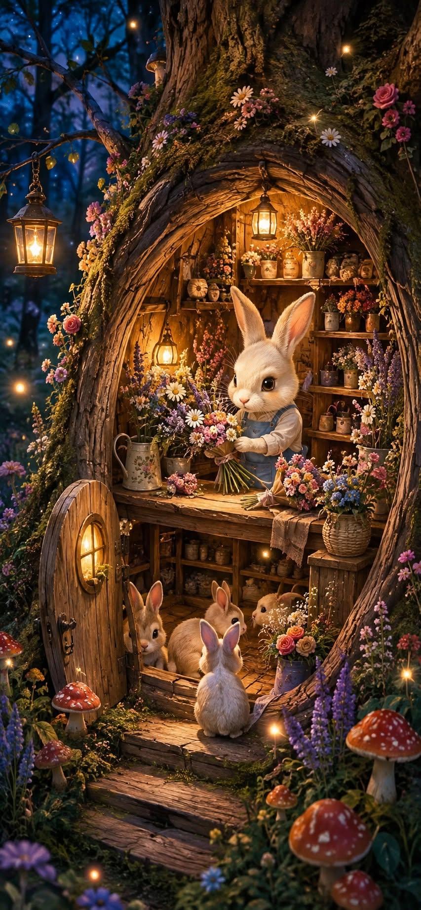 Enchanted Rabbit Cottage Wallpaper