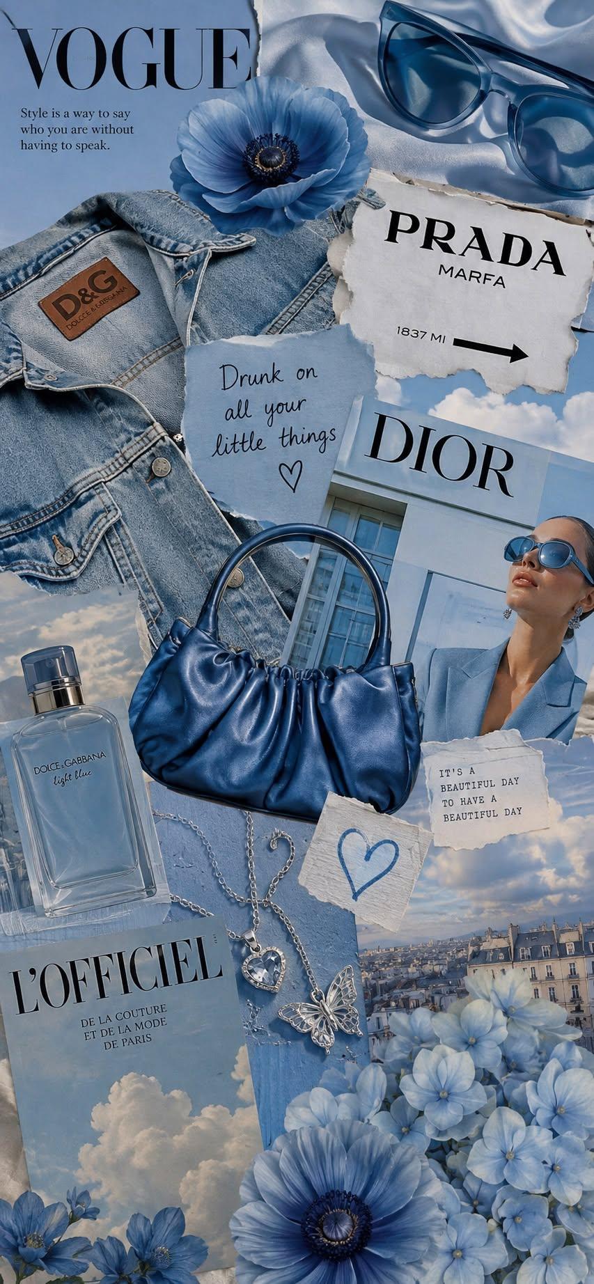 Blue Fashion Magazine Collage Wallpaper