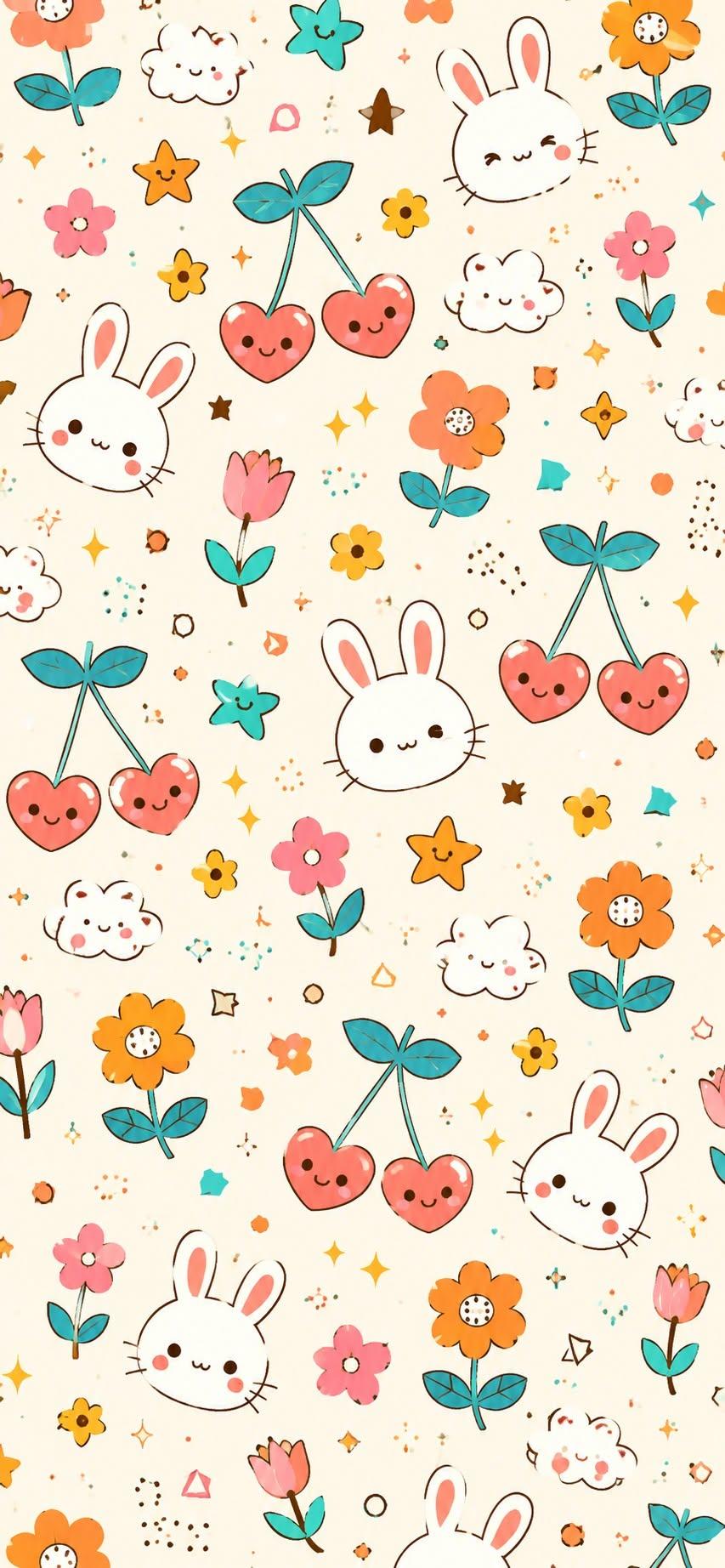 Kawaii Bunny Cherries Wallpaper