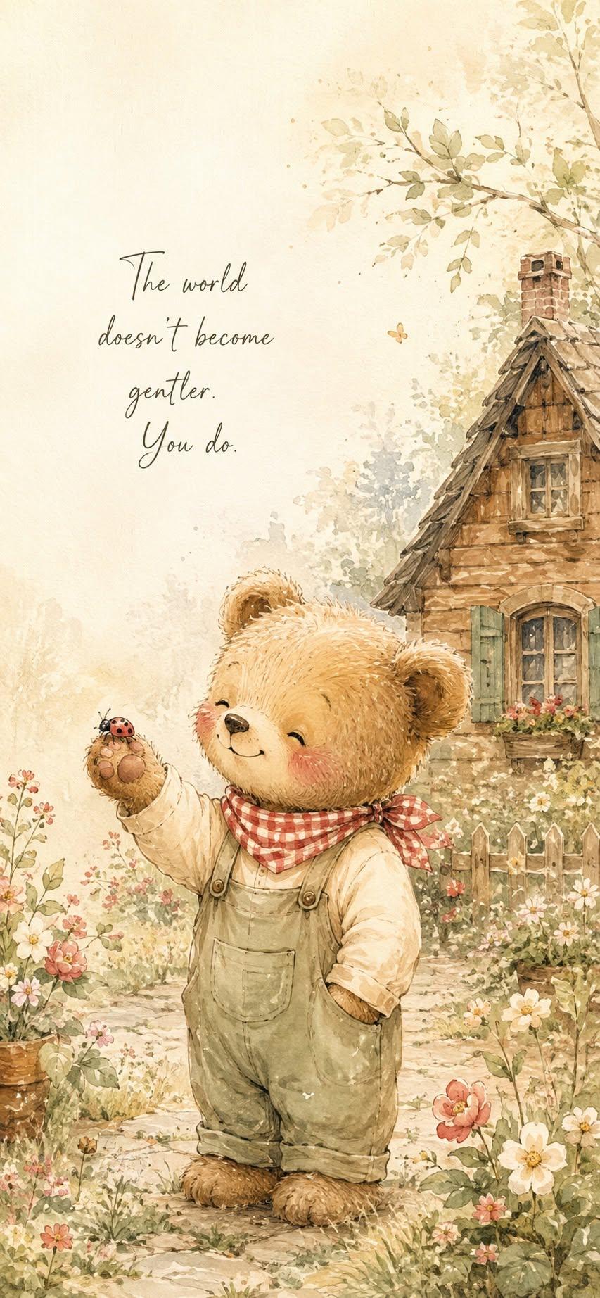 Cute Teddy Bear Cottage Wallpaper