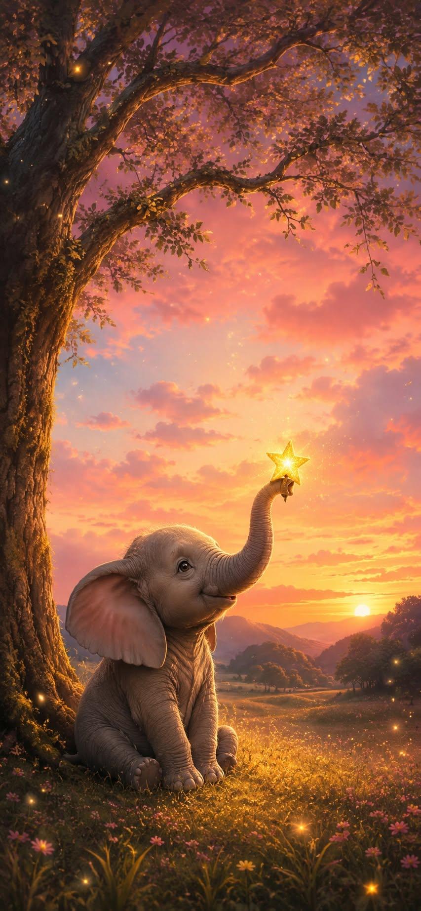 Cute Baby Elephant Sunset Wallpaper