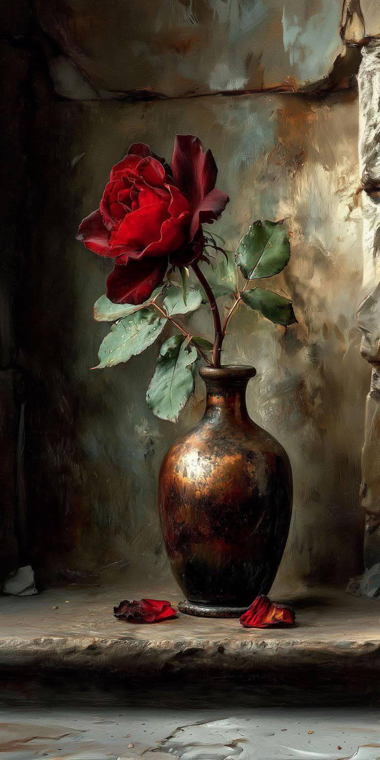 Classic Red Rose Painting Wallpaper