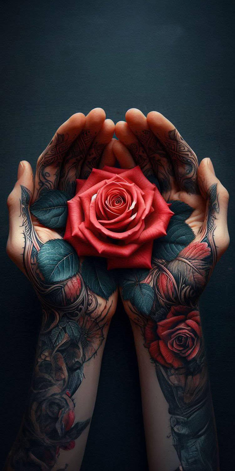 Tattooed Hands Rose Wallpaper