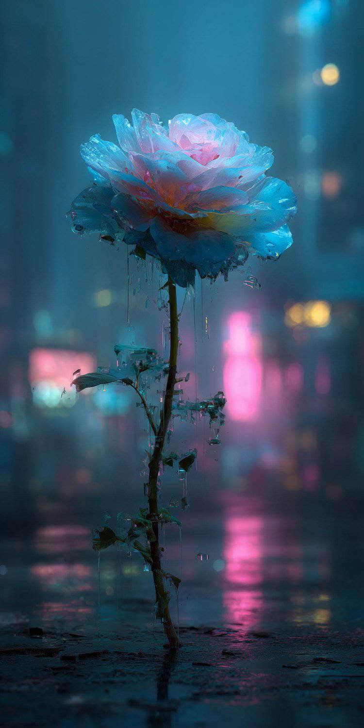 Neon Glass Rose Wallpaper