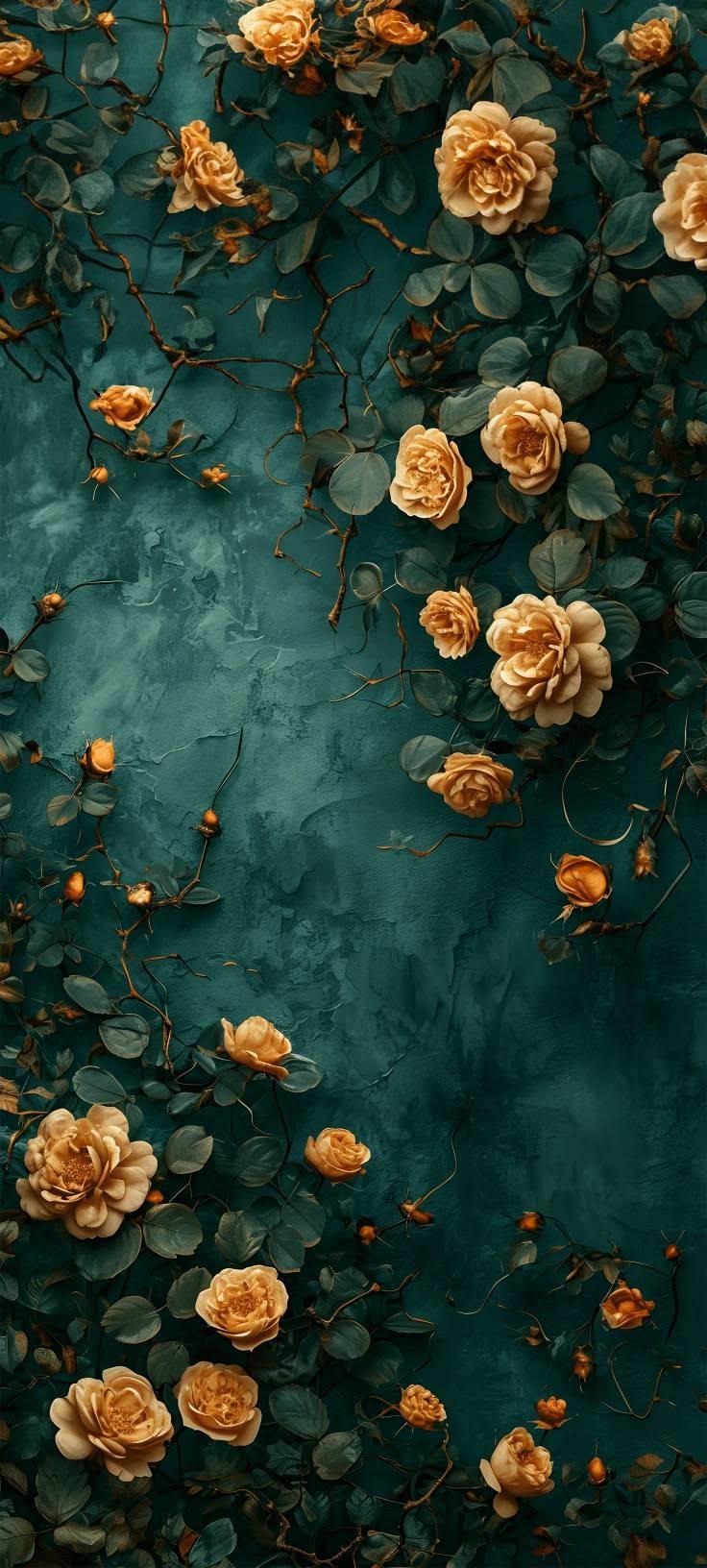 Vintage Teal Rose Wallpaper