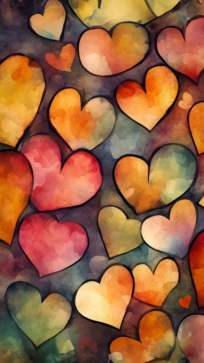 Watercolor Hearts Wallpaper