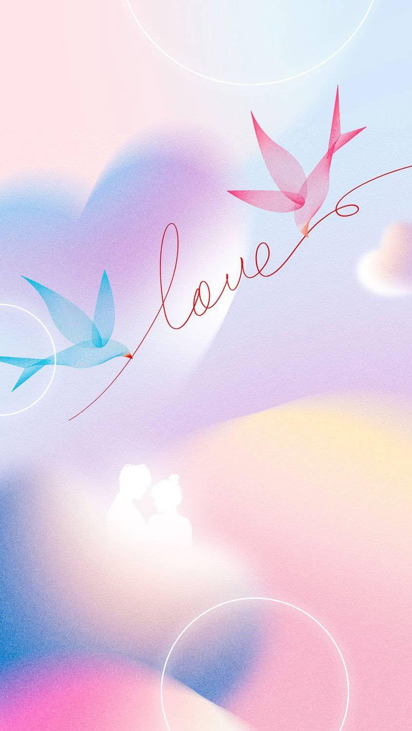 Pastel Love Birds Wallpaper