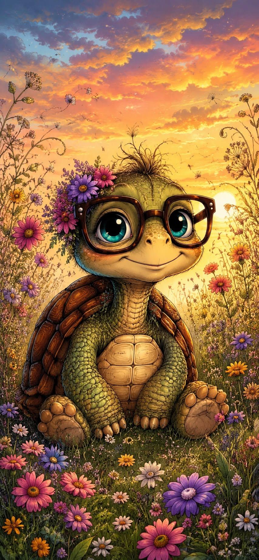 Cute Turtle with Glasses Wallpaper
