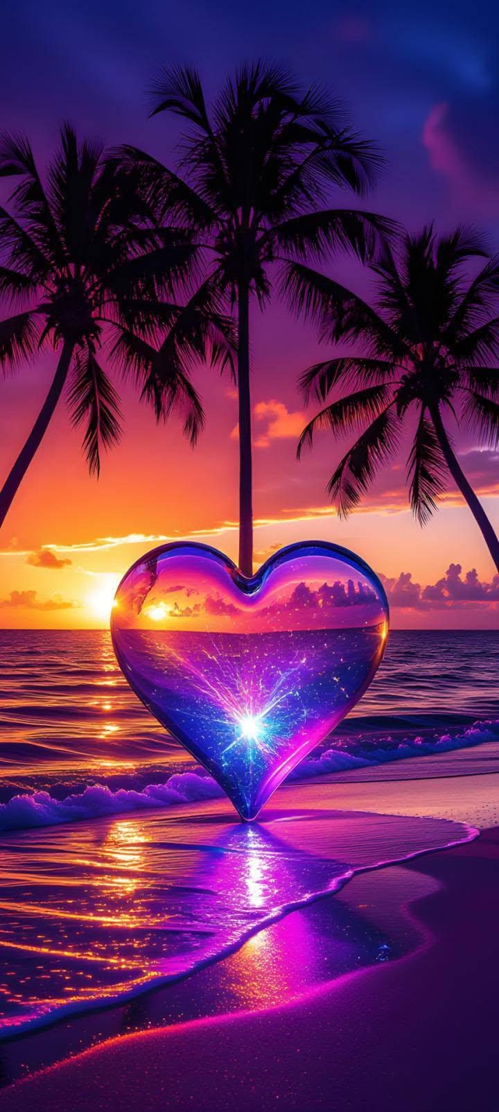 Glowing Beach Heart Wallpaper