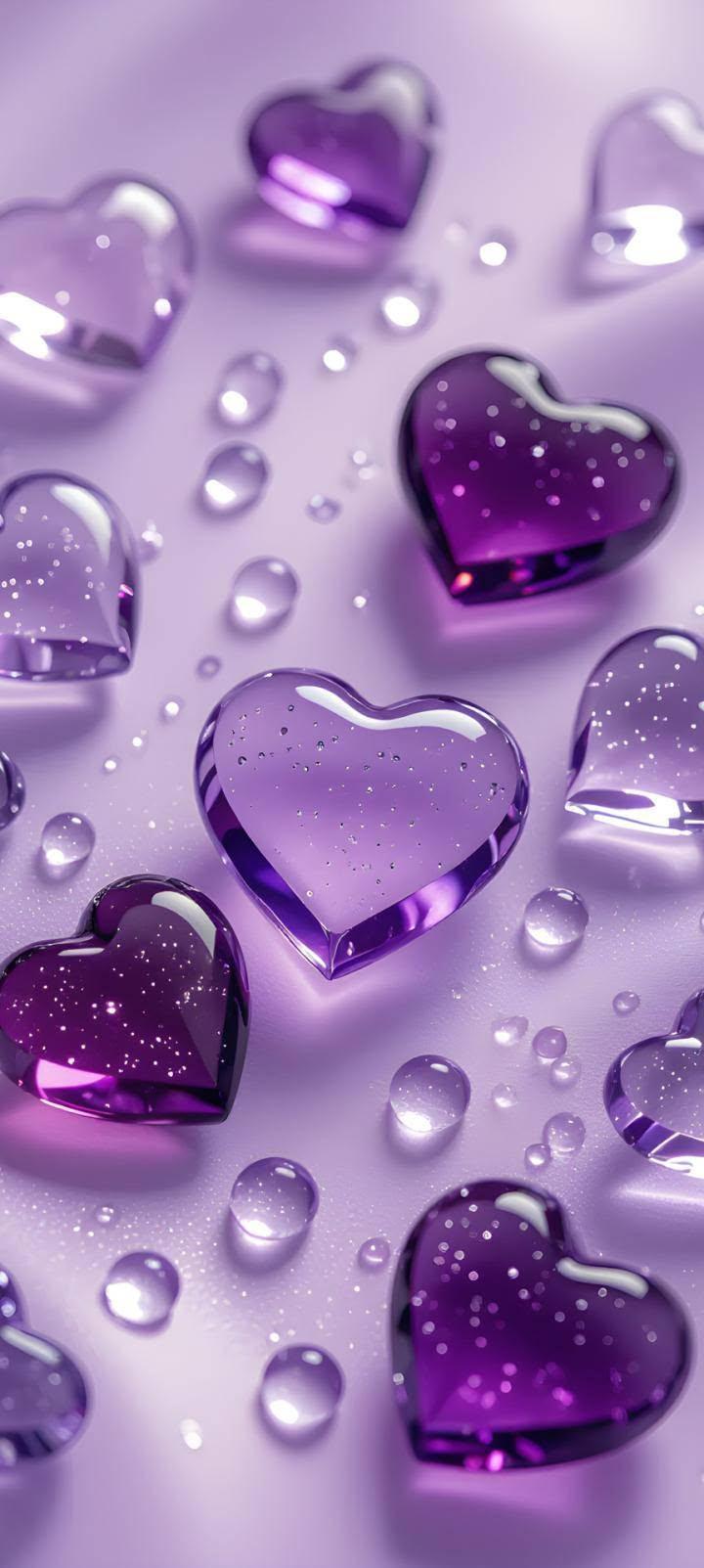 Purple Glass Hearts Wallpaper