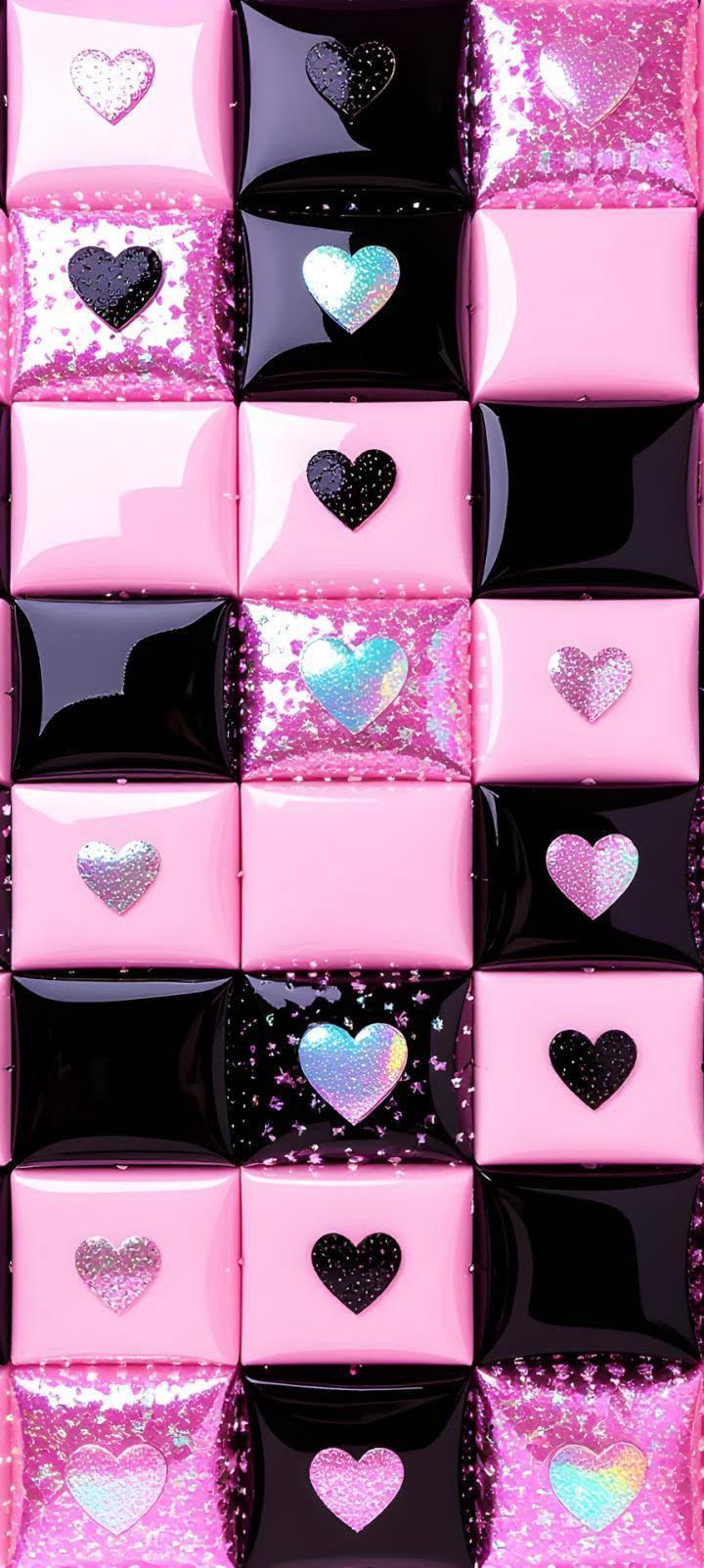 Pink and Black Heart Wallpaper