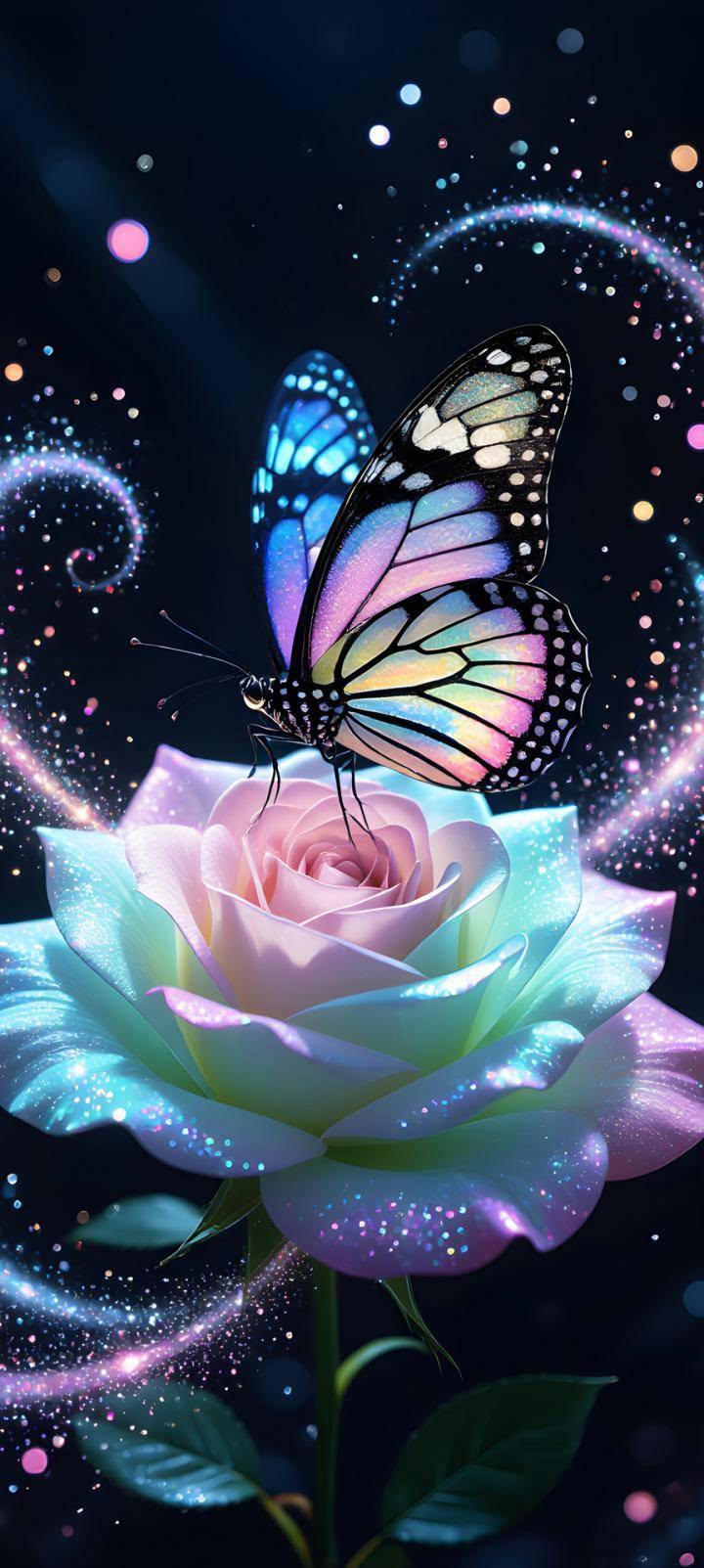 Magical Butterfly Rose Wallpaper