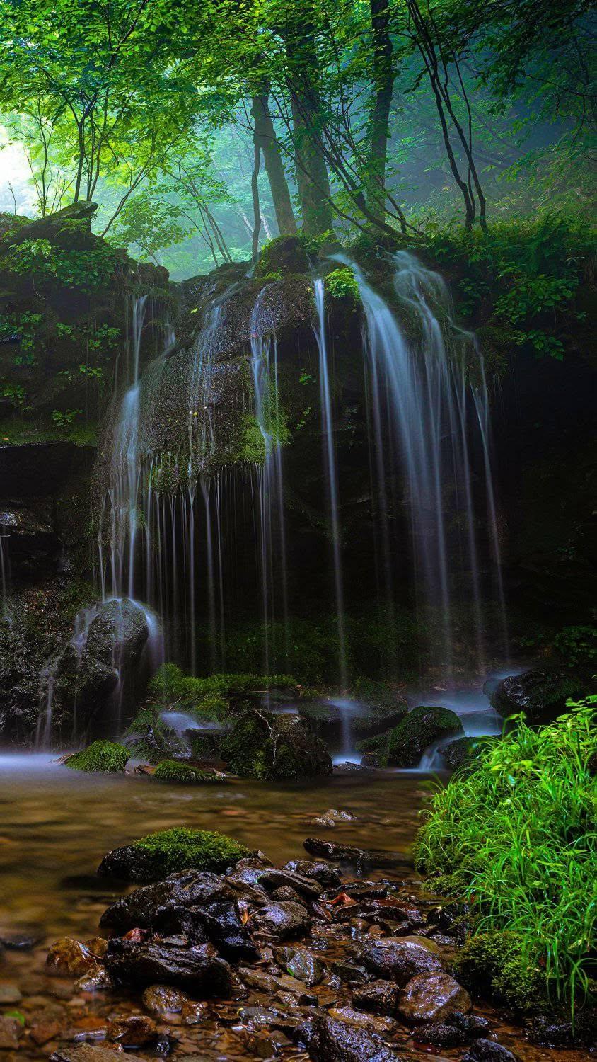 Lush Forest Waterfall Wallpaper