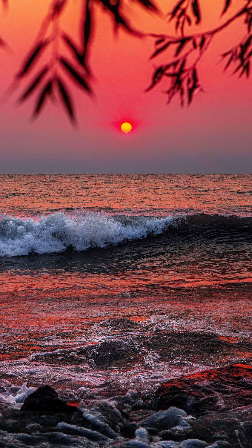 Fiery Ocean Sunset Wallpaper