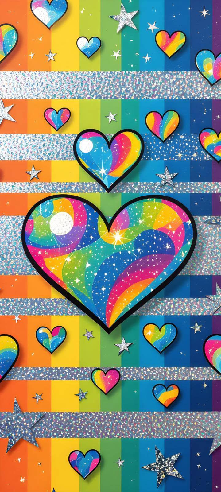 Rainbow Heart Sticker Wallpaper