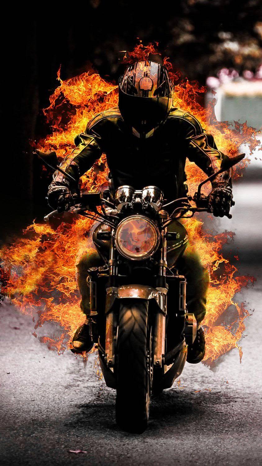 Flaming Motorcycle Rider Wallpaper