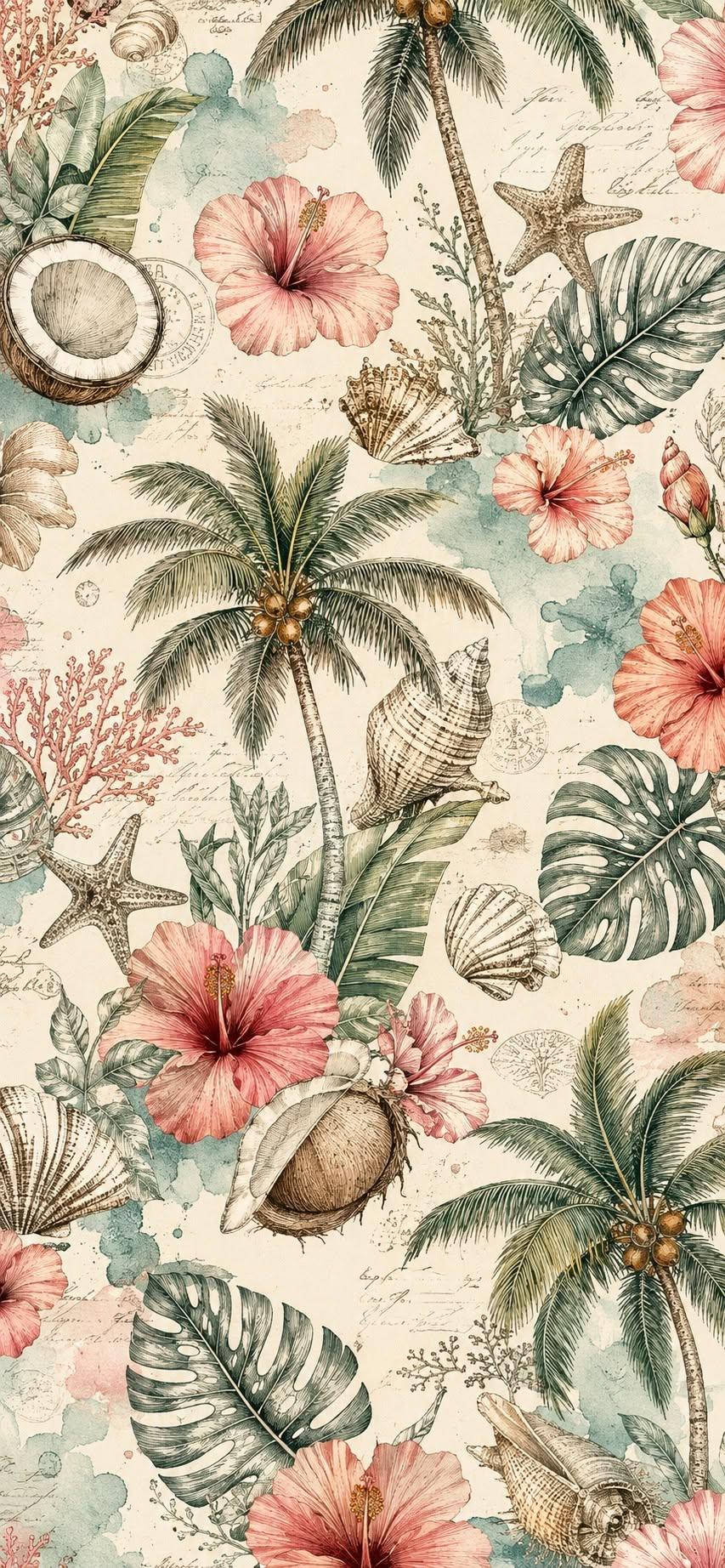 Vintage Tropical Botanical Wallpaper
