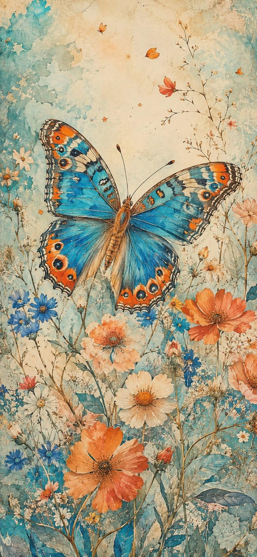 Vintage Blue Butterfly Wallpaper