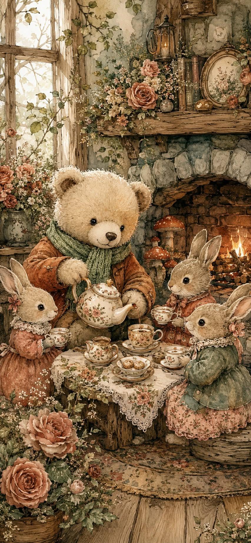 Cute Teddy Bear Tea Party Wallpaper