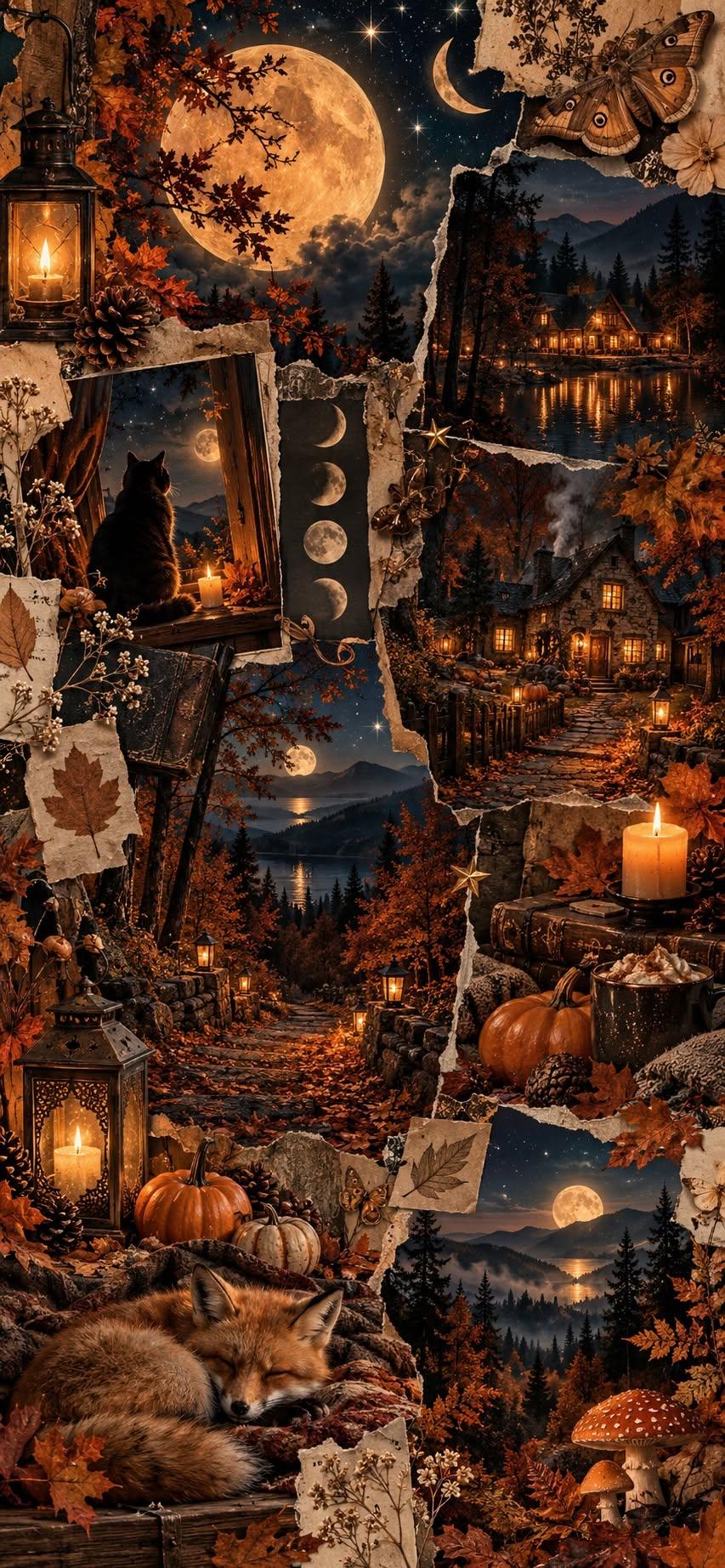 Autumn Moon Collage Wallpaper