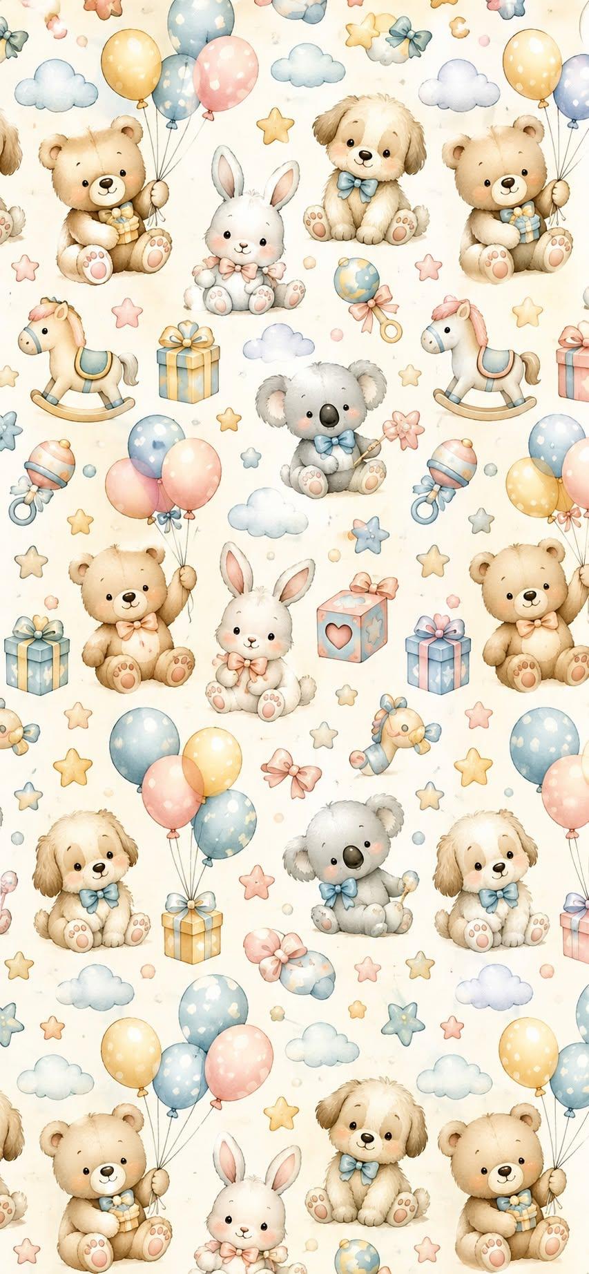 Cute Baby Animal Pattern Wallpaper