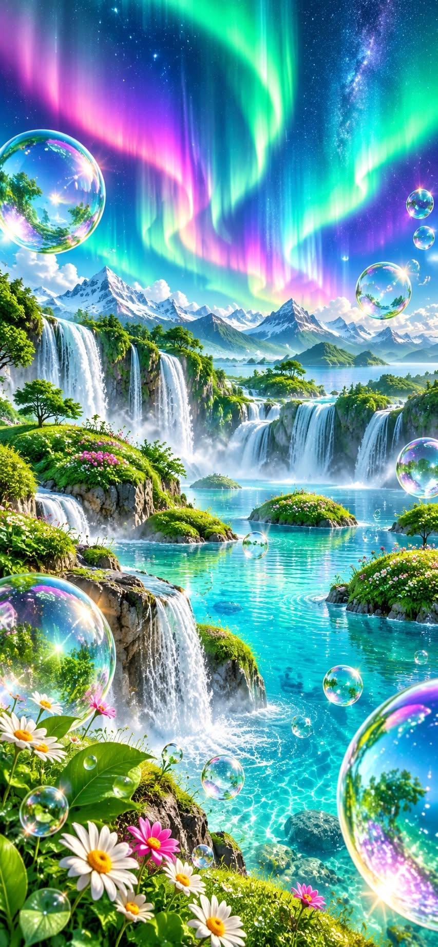 Frutiger Aero Aurora Waterfall Wallpaper