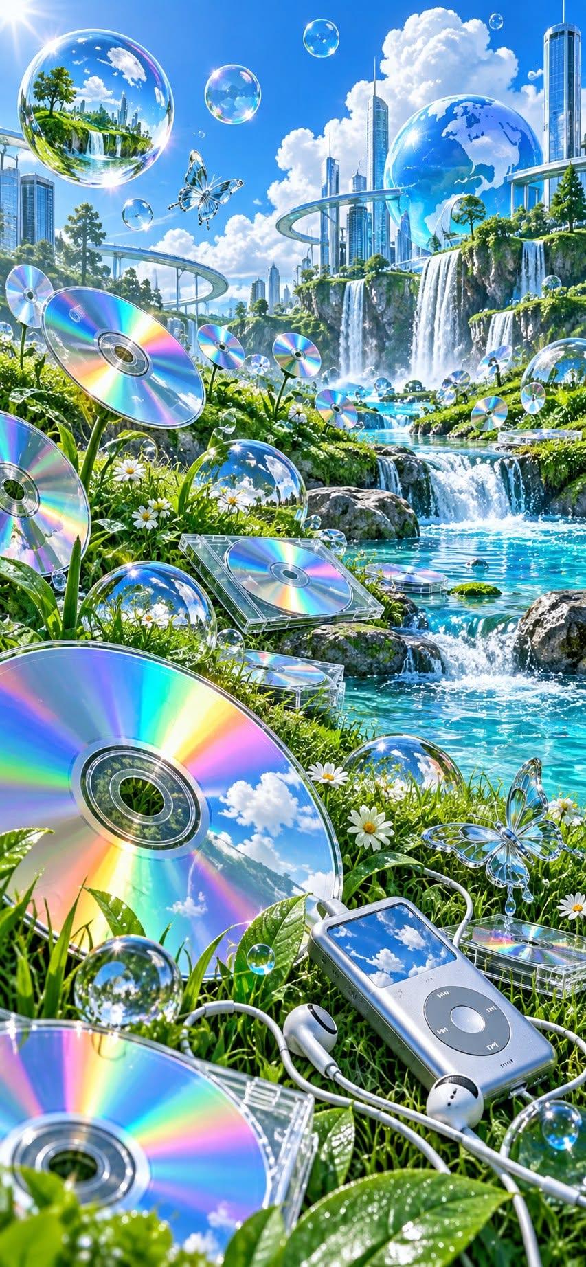 Y2K Frutiger Aero CD Paradise Wallpaper