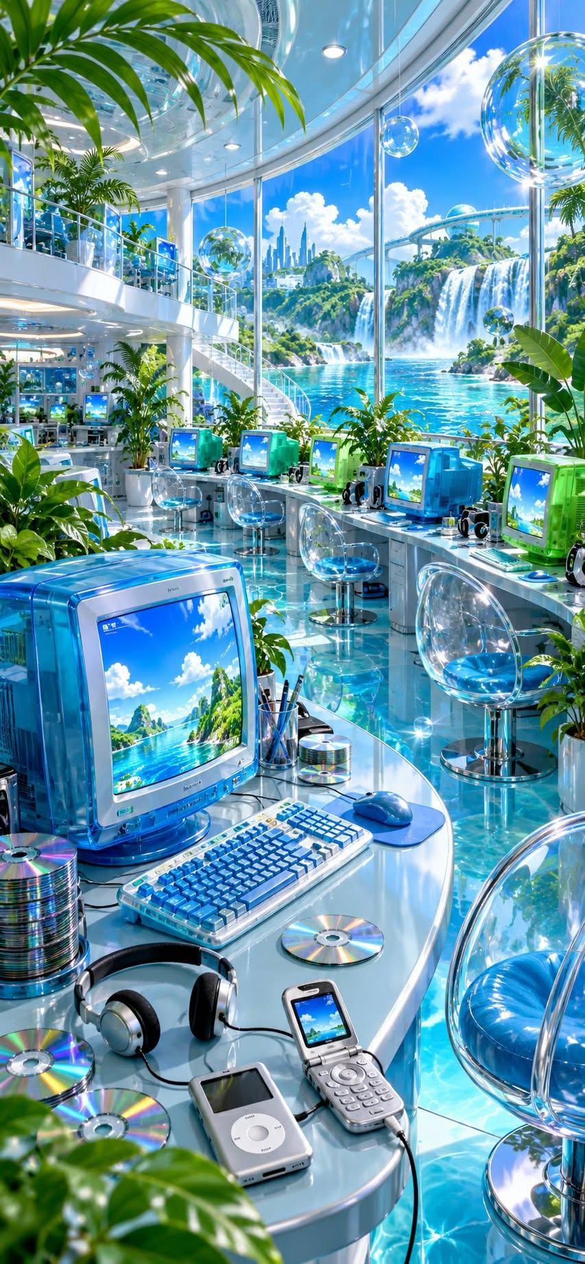 Y2K Frutiger Aero Internet Café Wallpaper