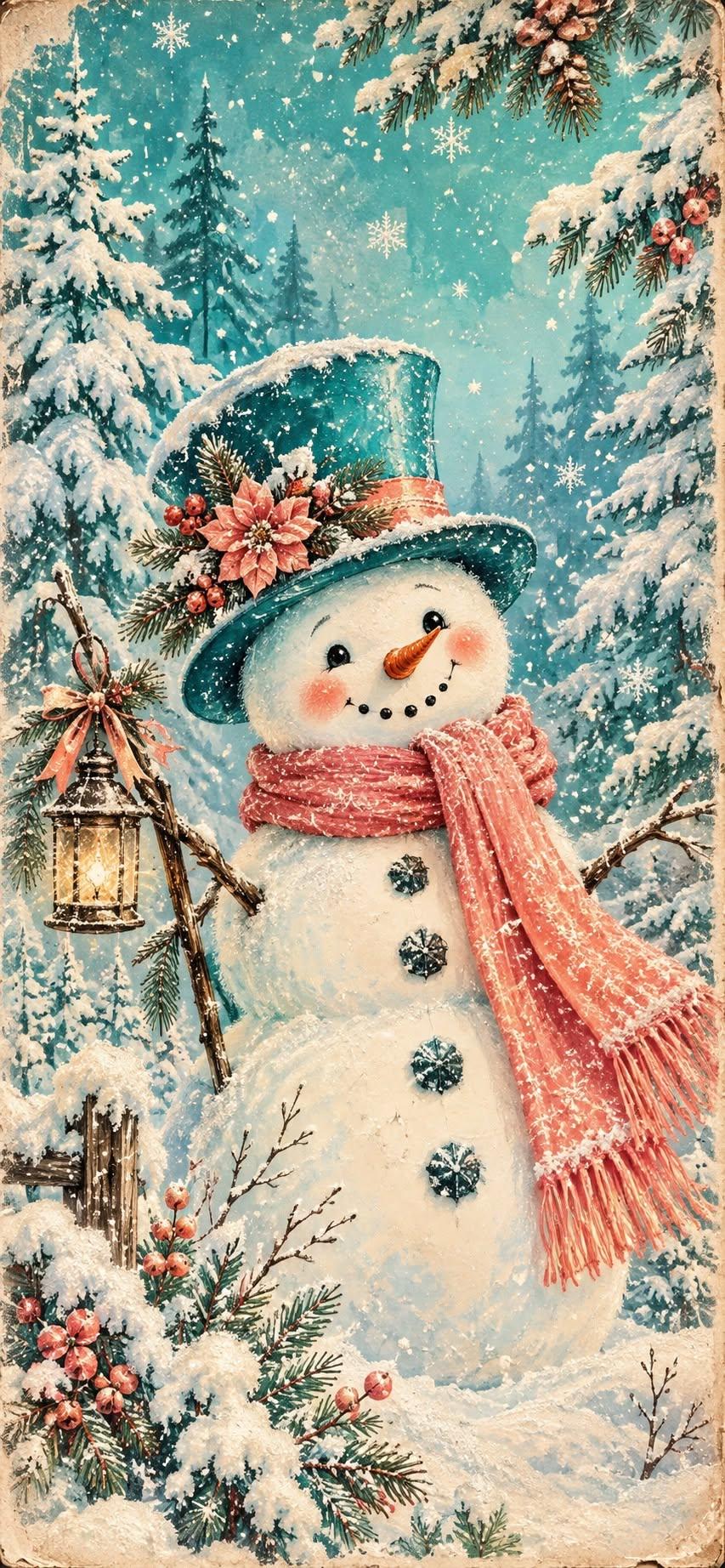 Vintage Christmas Snowman Winter Wallpaper