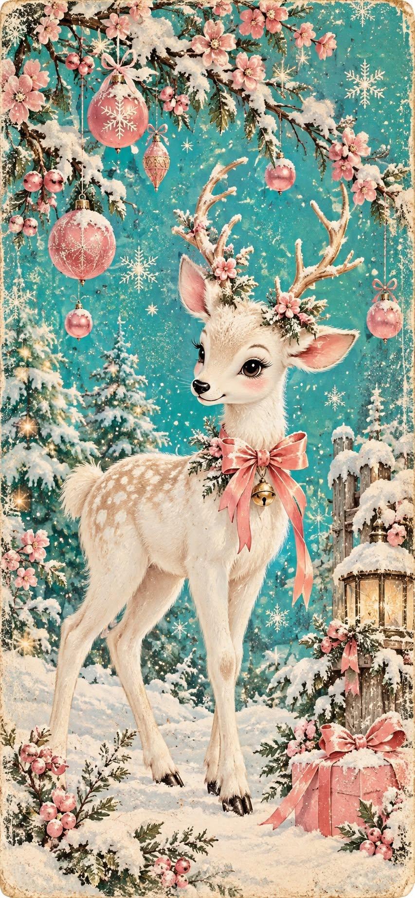 Cute Vintage Christmas Reindeer Wallpaper