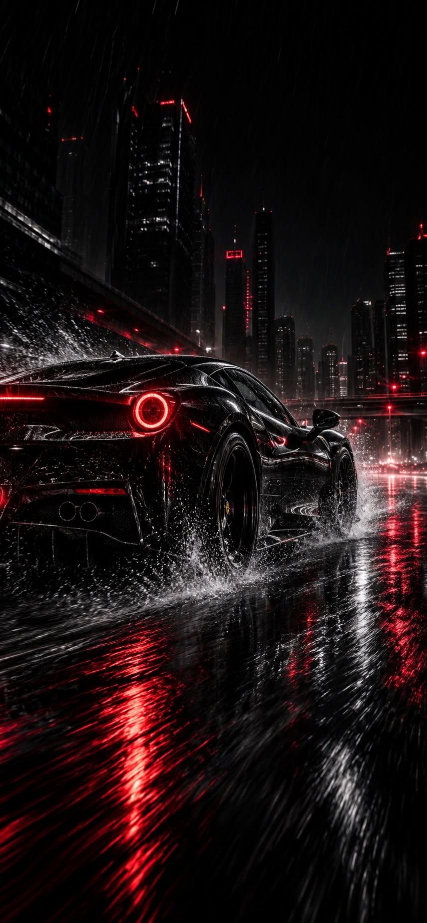 Black Supercar Rain Wallpaper