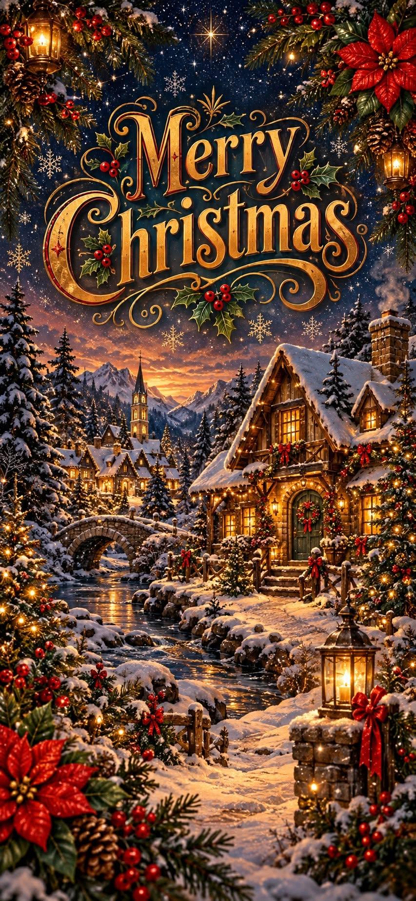 Magical Merry Christmas Village Wallpaper