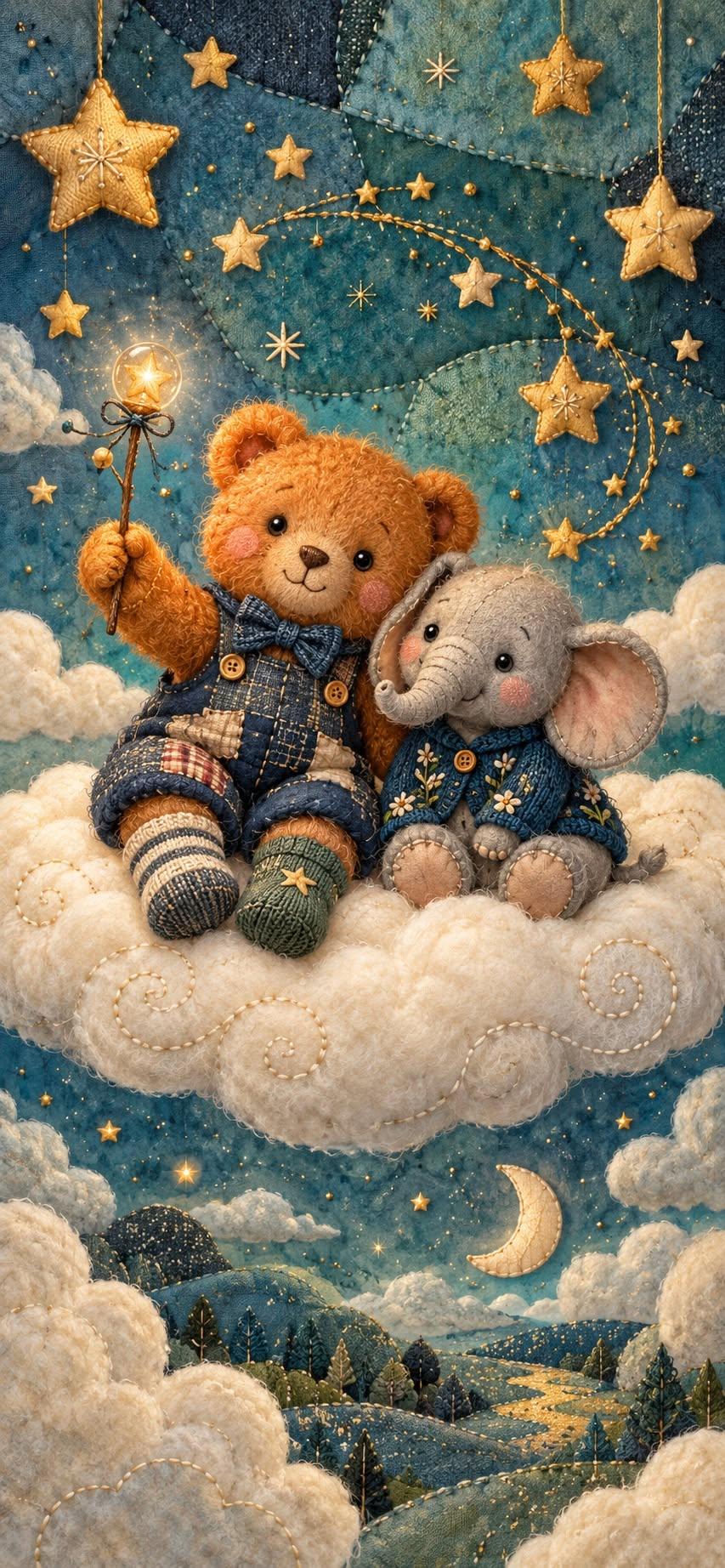 Teddy Bear & Elephant Starry Dream