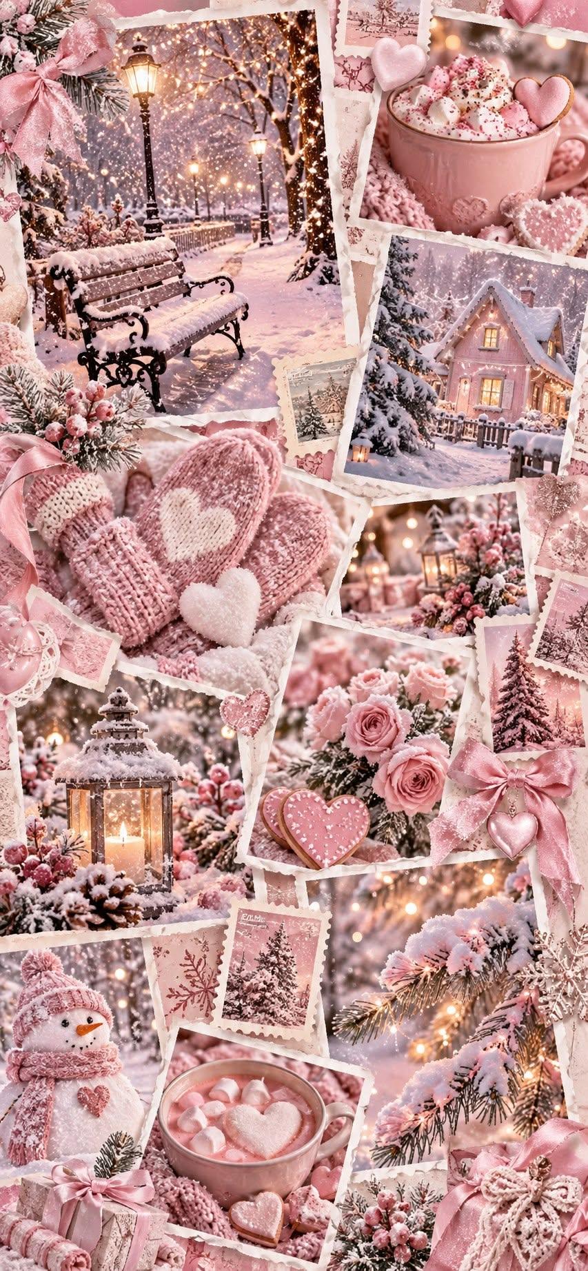 Pink Winter Wonderland Collage Wallpaper