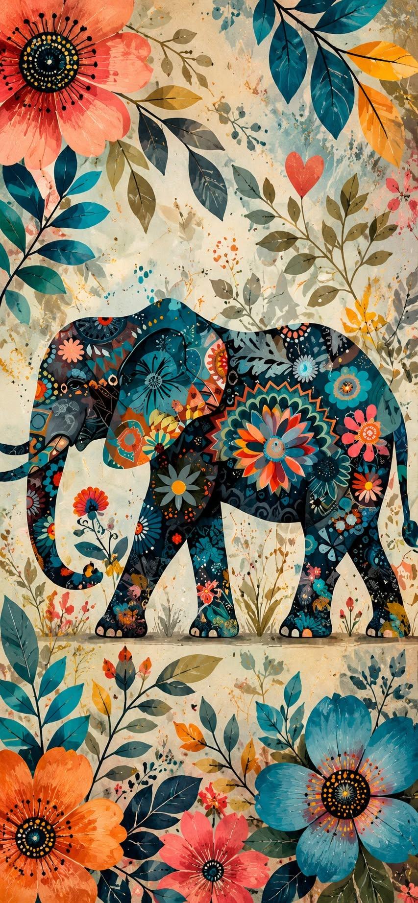 Colorful Floral Elephant Wallpaper