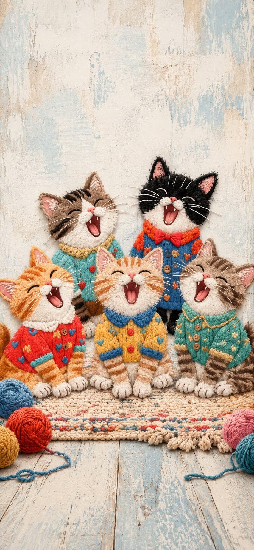 Happy Knitted Cats Wallpaper