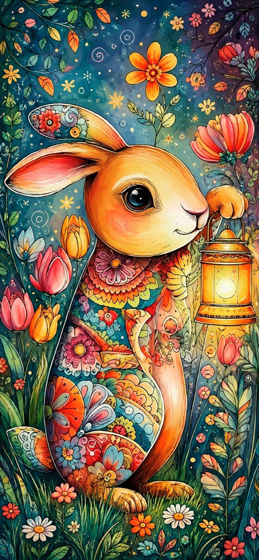 Colorful Bunny Lantern Wallpaper
