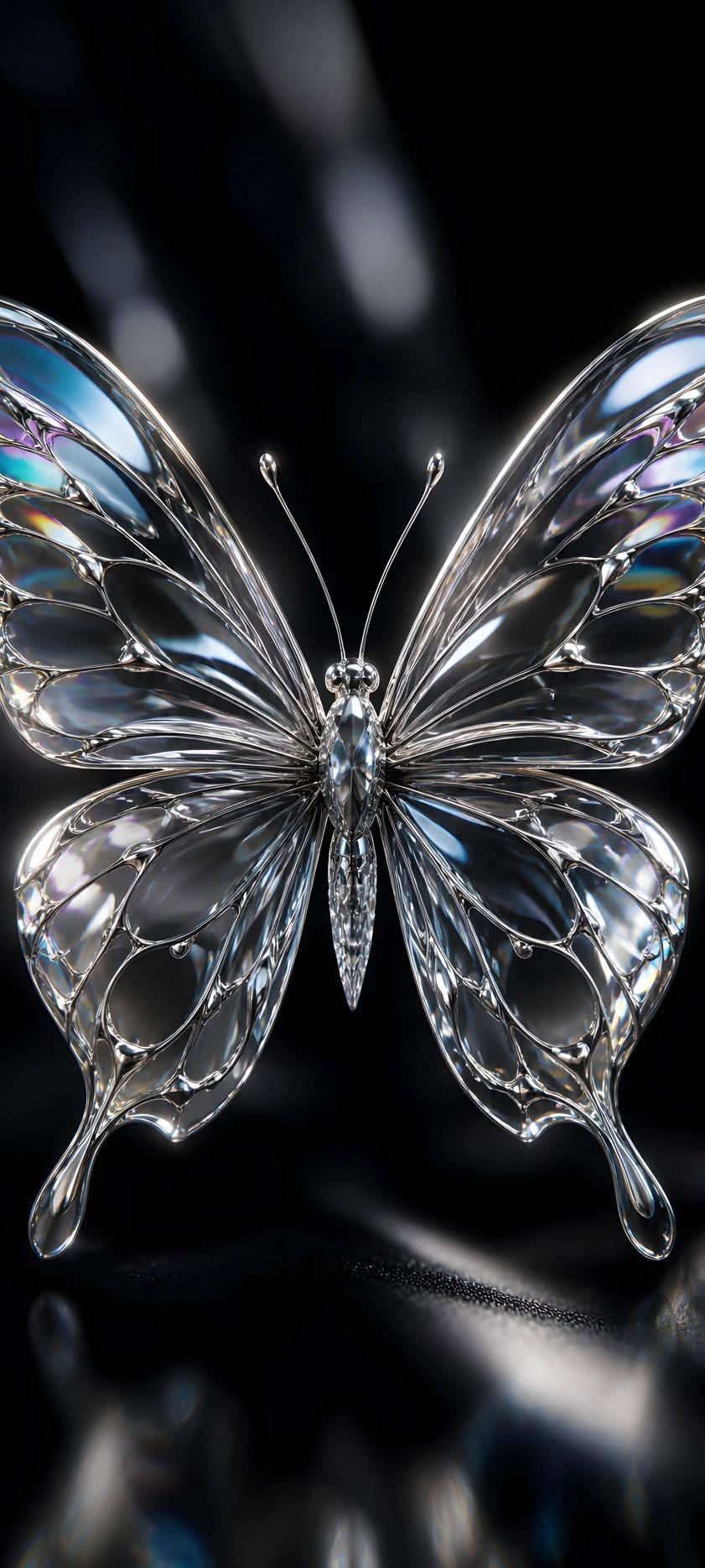 Silver Glass Butterfly Wallpaper