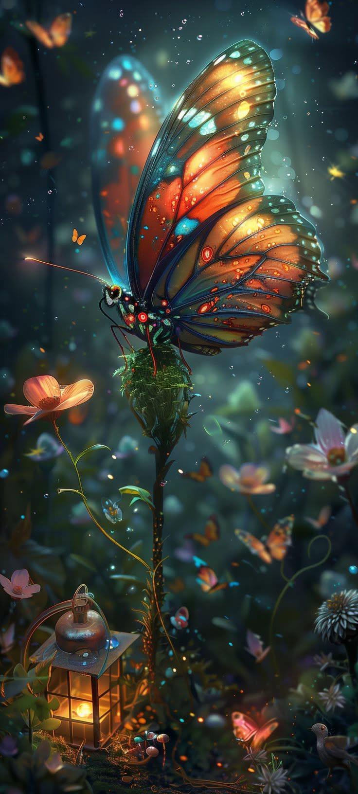 Glowing Butterfly Garden Wallpaper