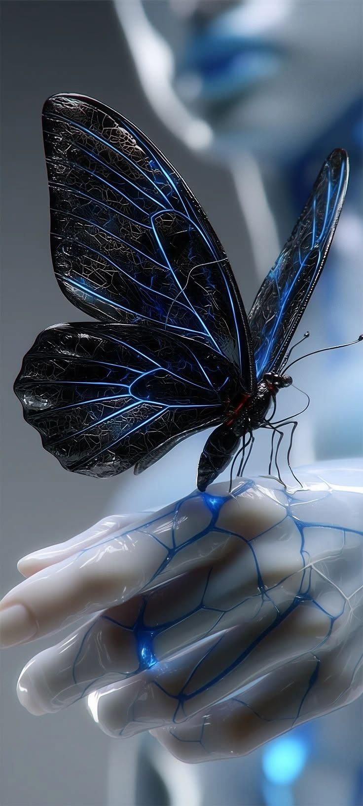 Glowing Blue Butterfly Wallpaper