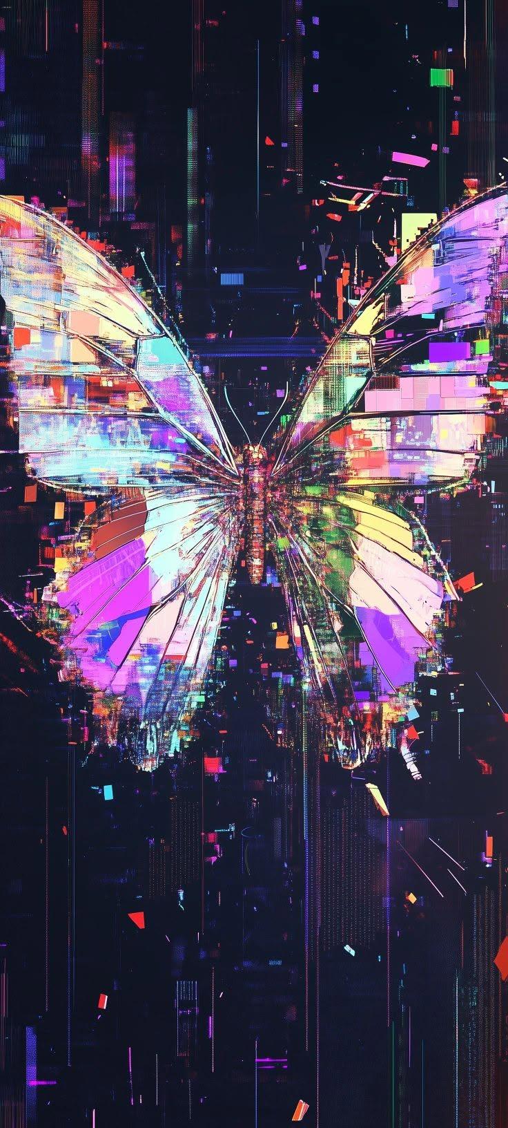 Neon Glitch Butterfly Wallpaper