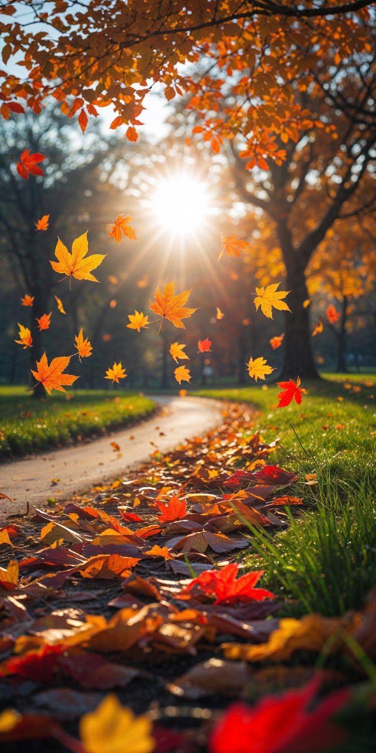 Sunlit Autumn Path Wallpaper