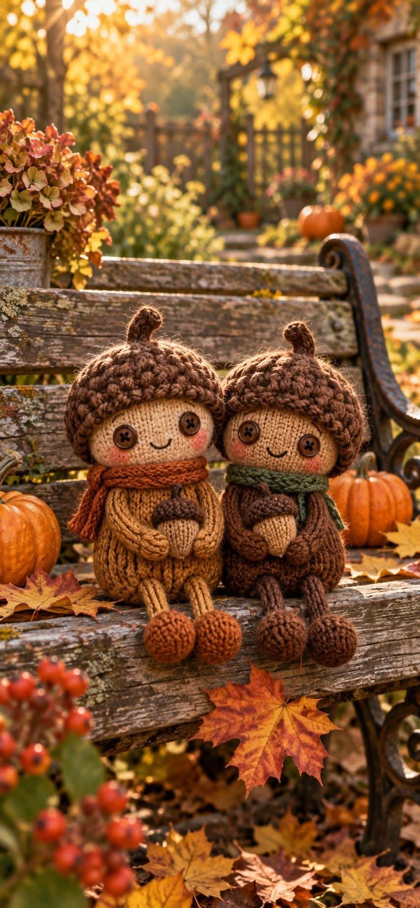 Knitted Acorn Friends Wallpaper