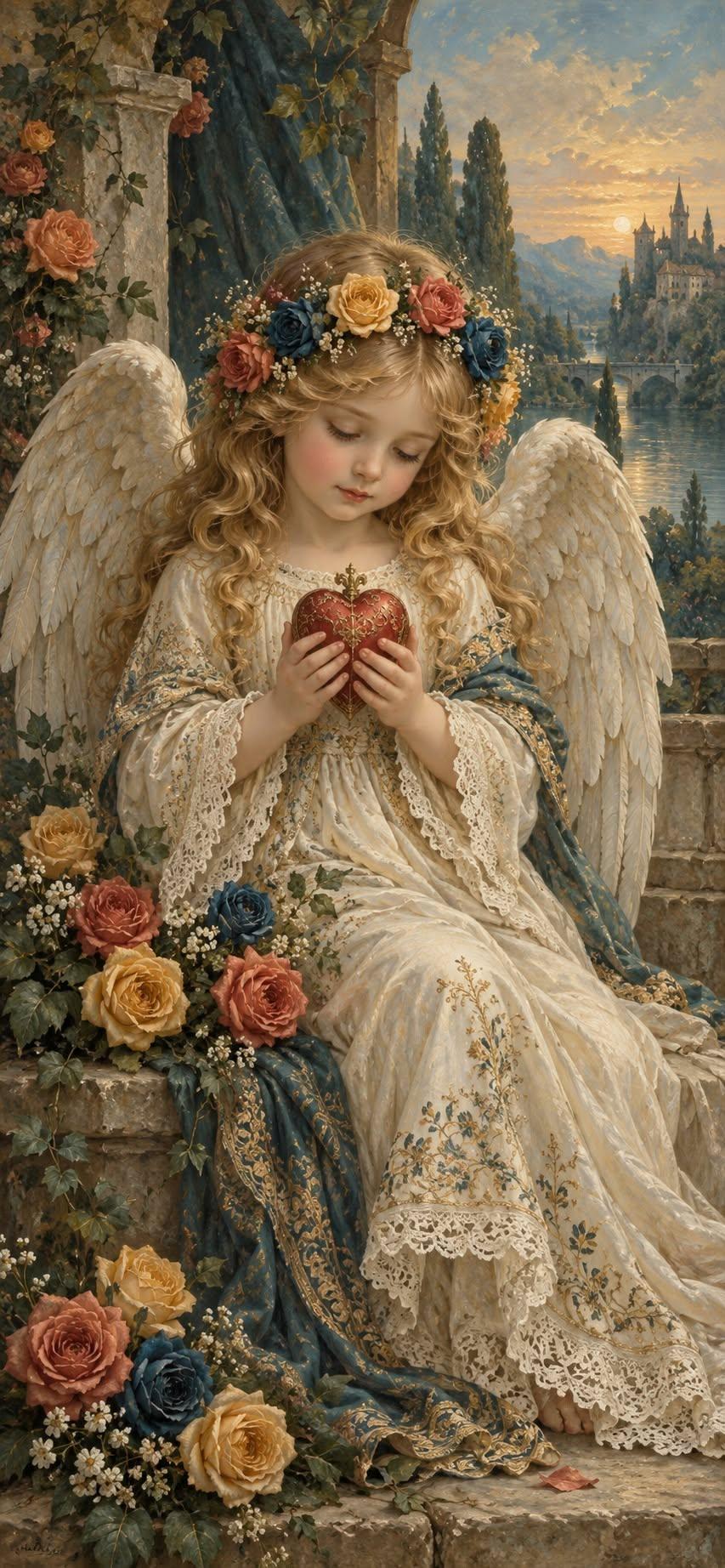 Angel with a Heart of Roses Wallpaper