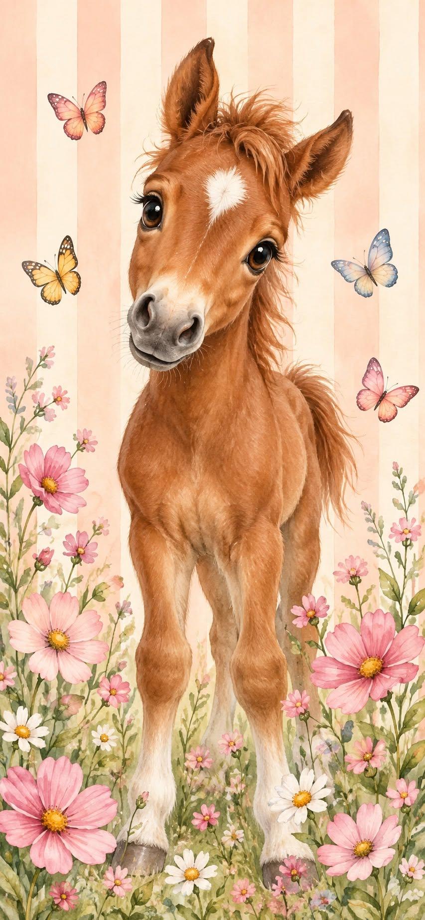 Baby Horse and Butterflies Wallpaper
